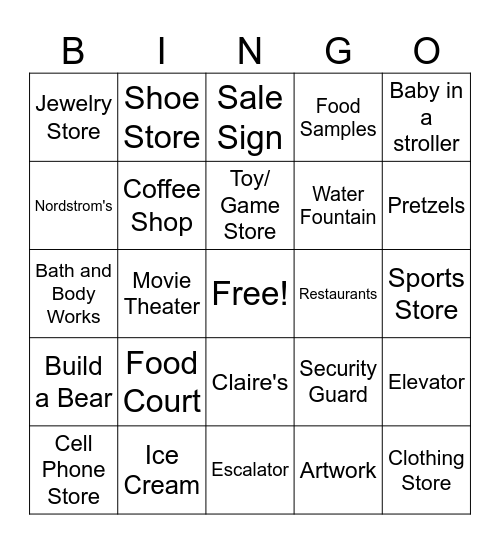 Mall Bingo Card