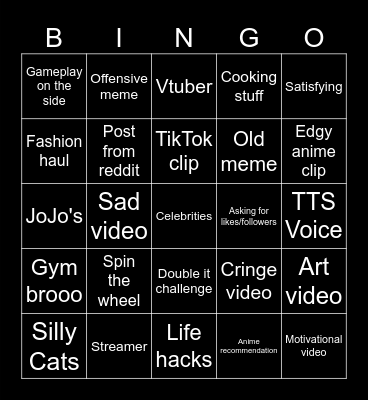 Instagram Reels bingo Card
