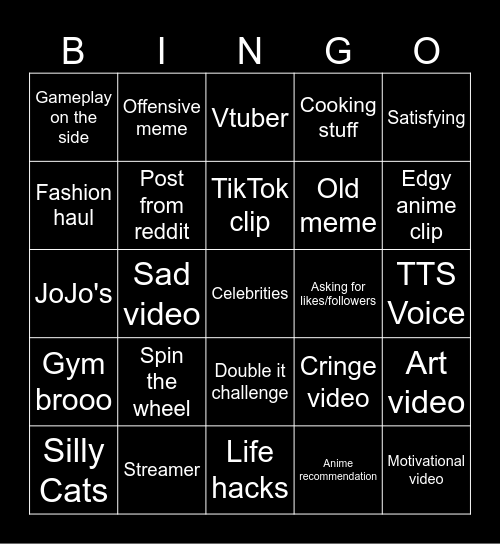 Instagram Reels bingo Card
