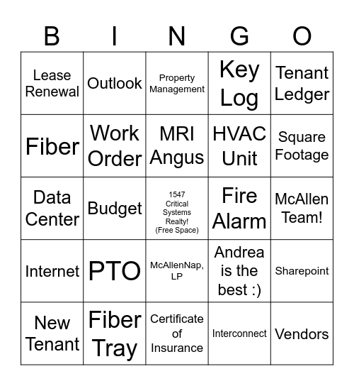 1547 Critical Systems Realty Bingo Card