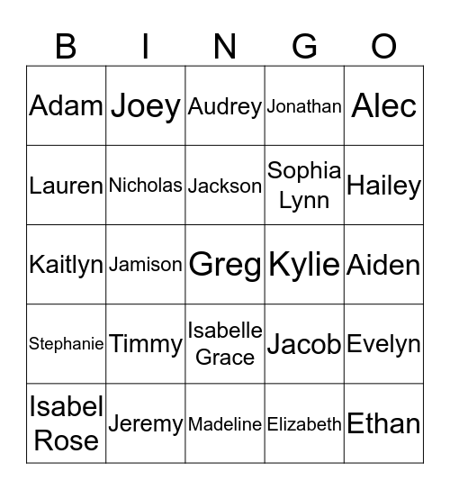 Great Grandma's  Bingo Card