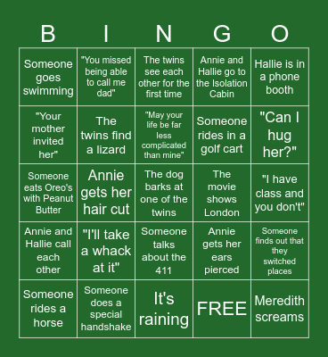 The Parent Trap Bingo Card