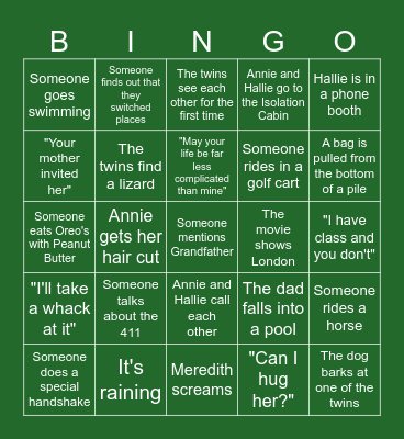 The Parent Trap Bingo Card