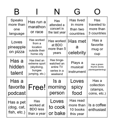 Fun Fact Bingo Card