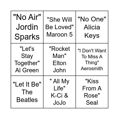 Slow Songs Bingo Card