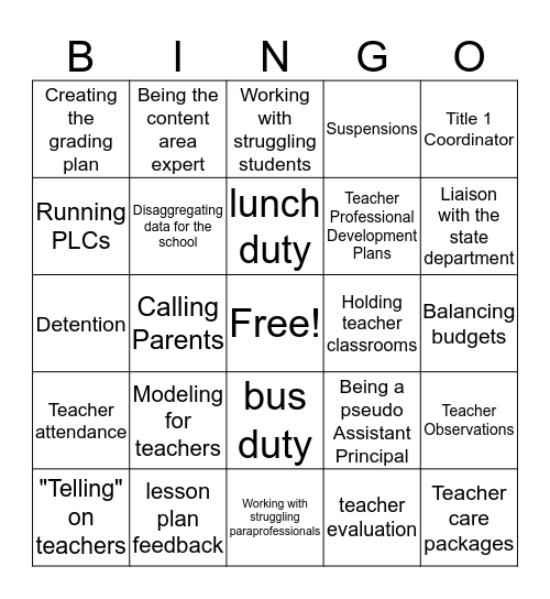 Instructional Coach BINGO Card