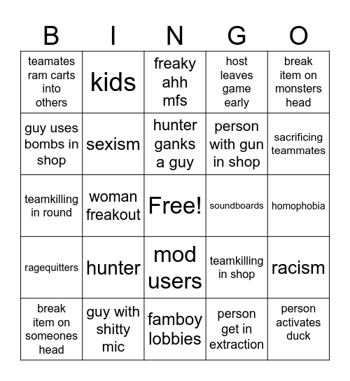 R.E.P.O bingo Card