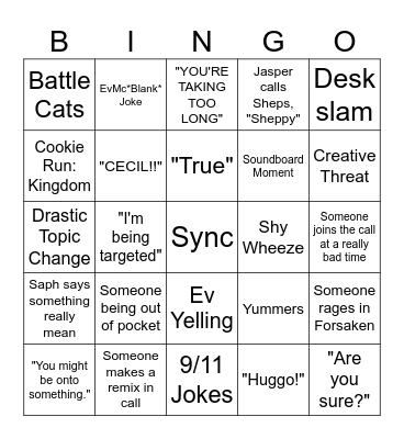 Sheps Silly Server BINGO Card