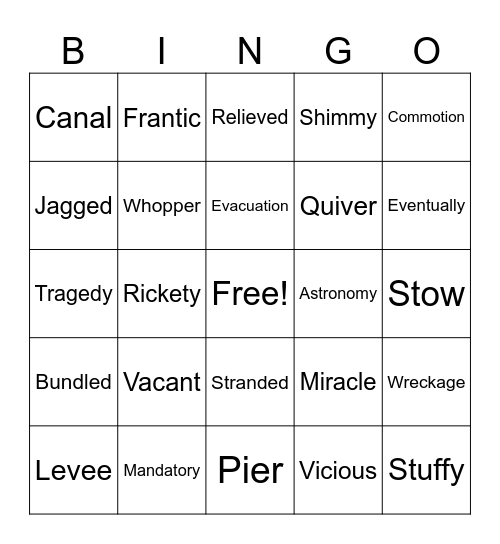 I Survived Hurricane Katrina Bingo Card