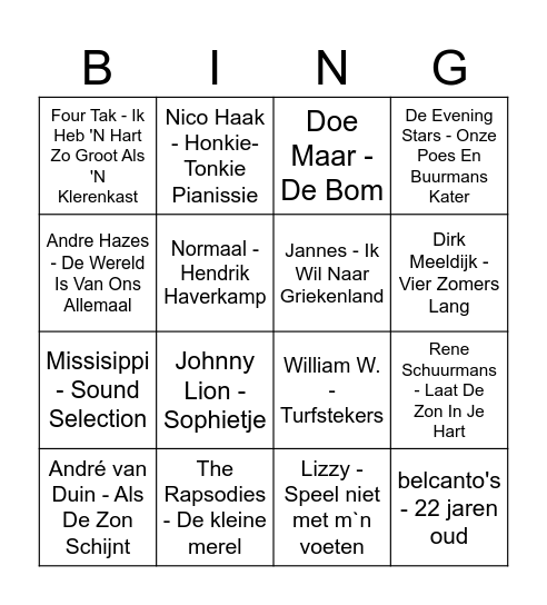 Muziek Bingo (NL) Bingo Card