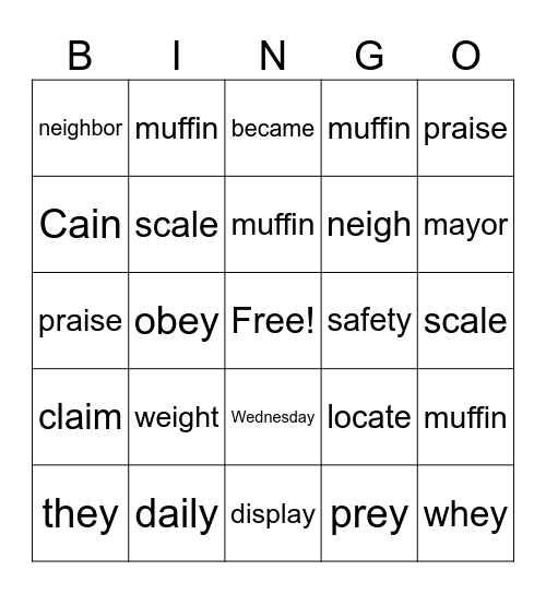 Lesson 4 Bingo Card