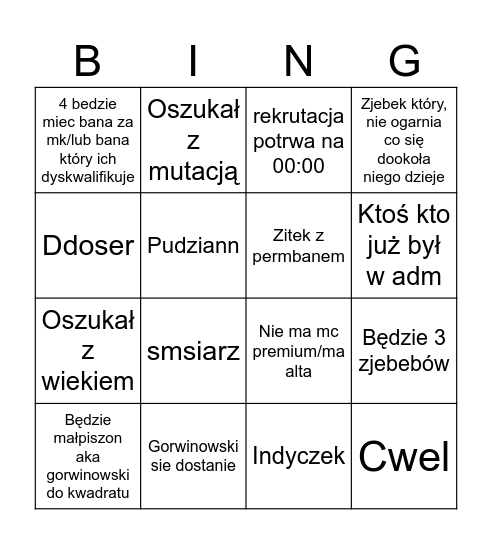 rekrutacja 18.07 Bingo Card