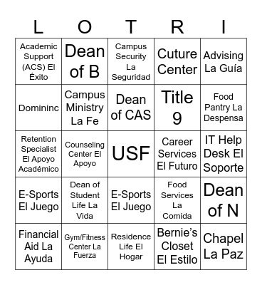 Loteria de Recursos en USF Bingo Card