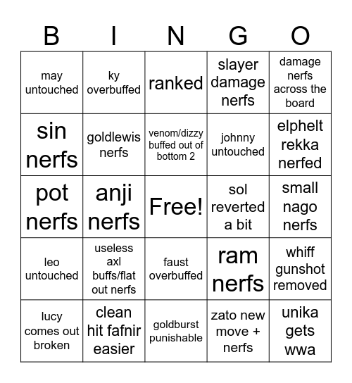 lucy patch Bingo Card