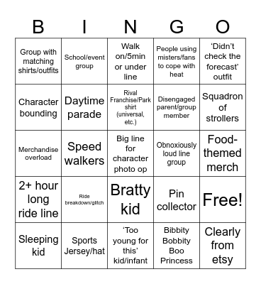 Disney Bingo Card