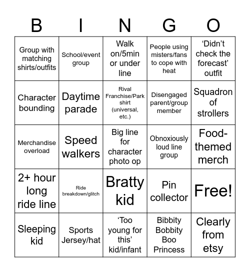 Disney Bingo Card