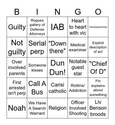SVU Bingo Best Version Bingo Card
