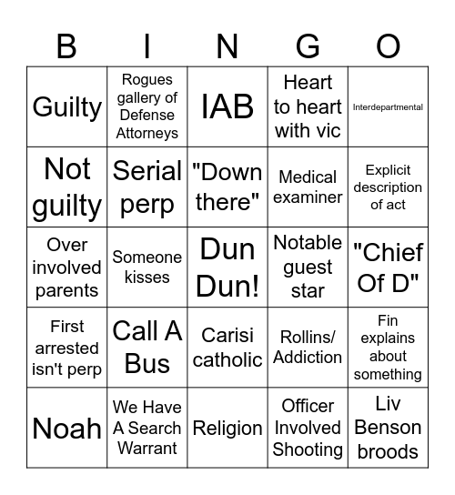 SVU Bingo Best Version Bingo Card