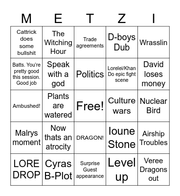 Crouching Dragon Bingo Card