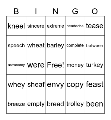 Lesson 5 Bingo Card