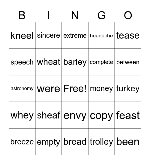 Lesson 5 Bingo Card