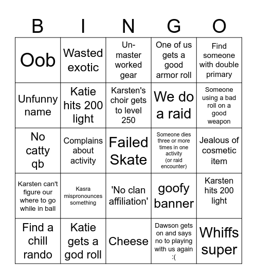 18 july 2025 Bingo Card