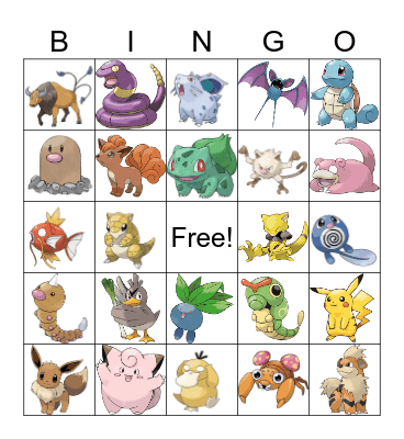 Pokemon Characters Bingo Card