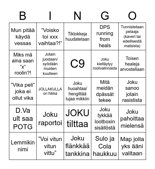 Overwatch Bingo Card