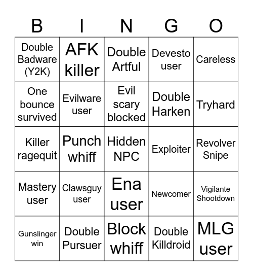 DIE OF DEATH Bingo Card