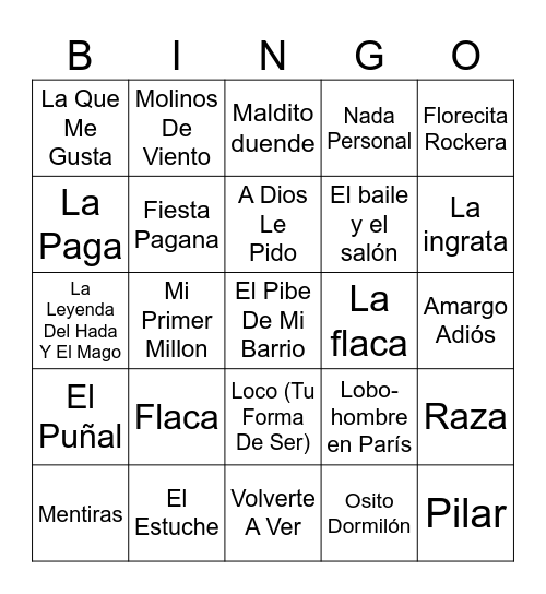 BINGO ROCKERO CUMBIAMBERA Bingo Card