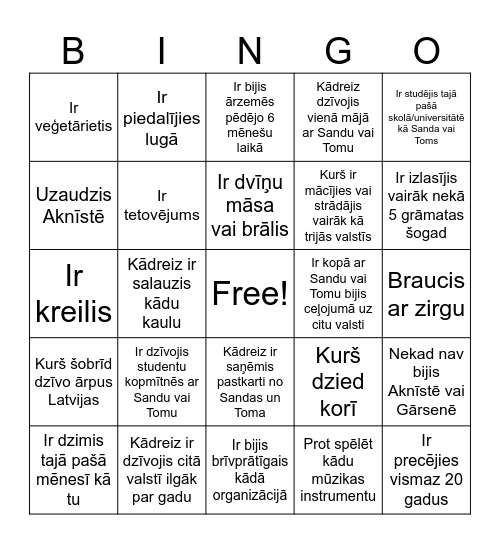 Atrodi kādu kurš Bingo Card