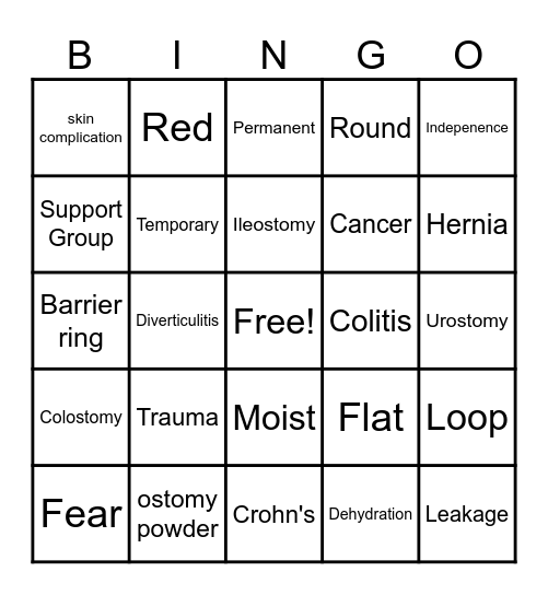 Ostomy Bingo Card