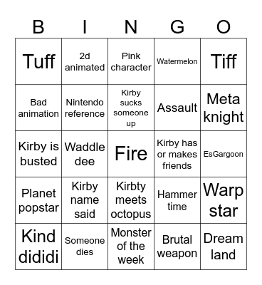 Kirby Bingo Card