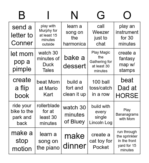 Summer Bingo Card