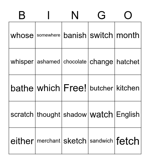 Lesson 10  Bingo Card