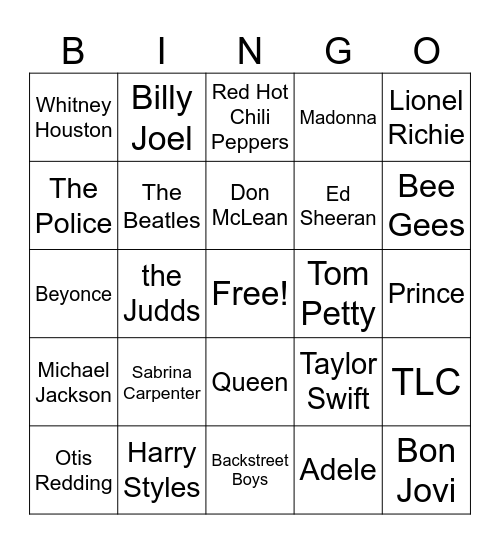 Music Bingo Card
