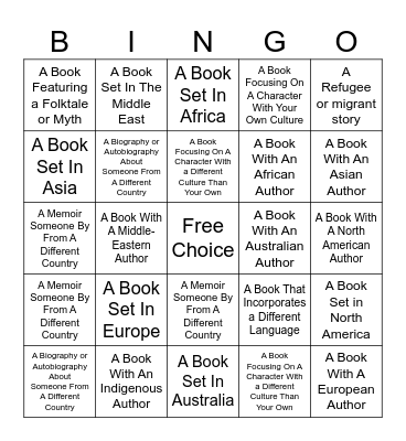 Around the World in Books Bingo Card