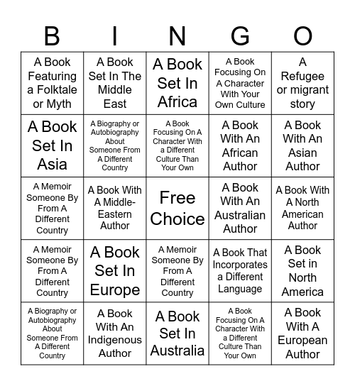 Around the World in Books Bingo Card