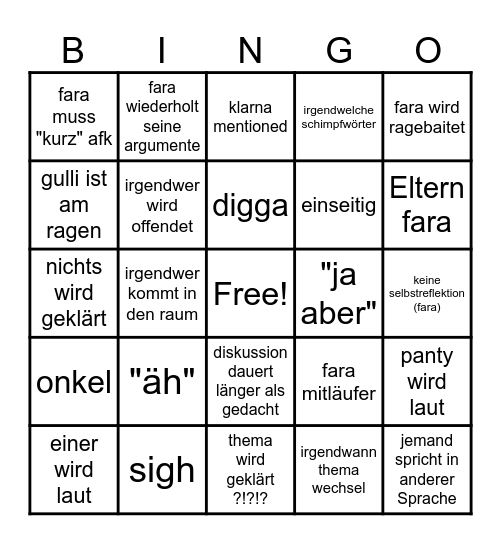 fara bingo Card