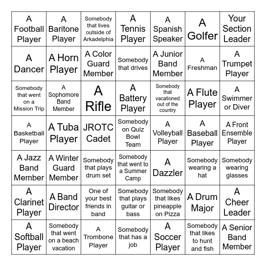 Badger Band Bingo Card