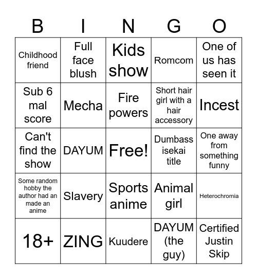 Untitled Bingo Card