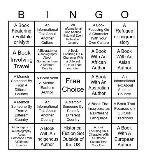 Around the World in Books Bingo Card