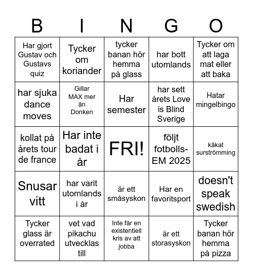 Hitta någon som: Bingo Card