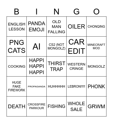 BED BUG DOUYIN Bingo Card