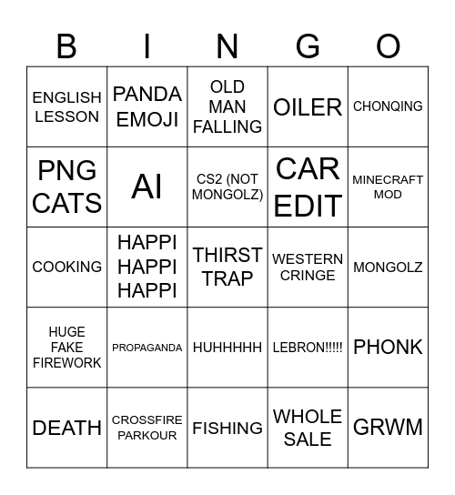 BED BUG DOUYIN Bingo Card