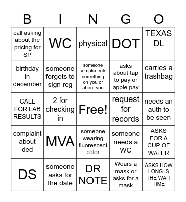 FRIDAY FUN Bingo Card