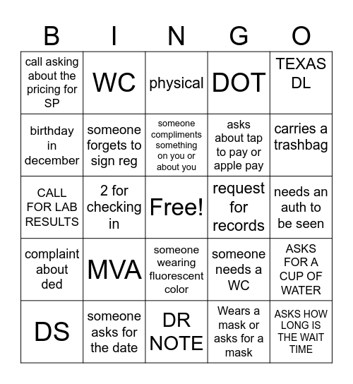 FRIDAY FUN Bingo Card