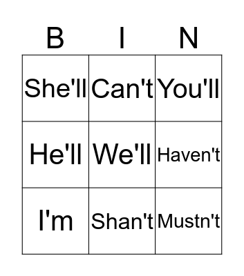 Test Bingo Card