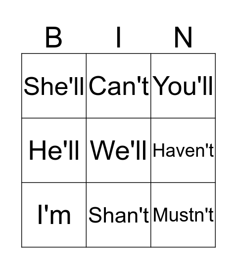 Test Bingo Card