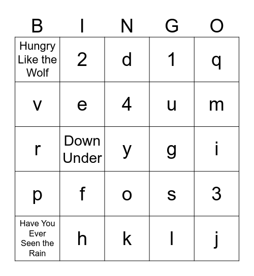 Music Bingo Round #1 Bingo Card